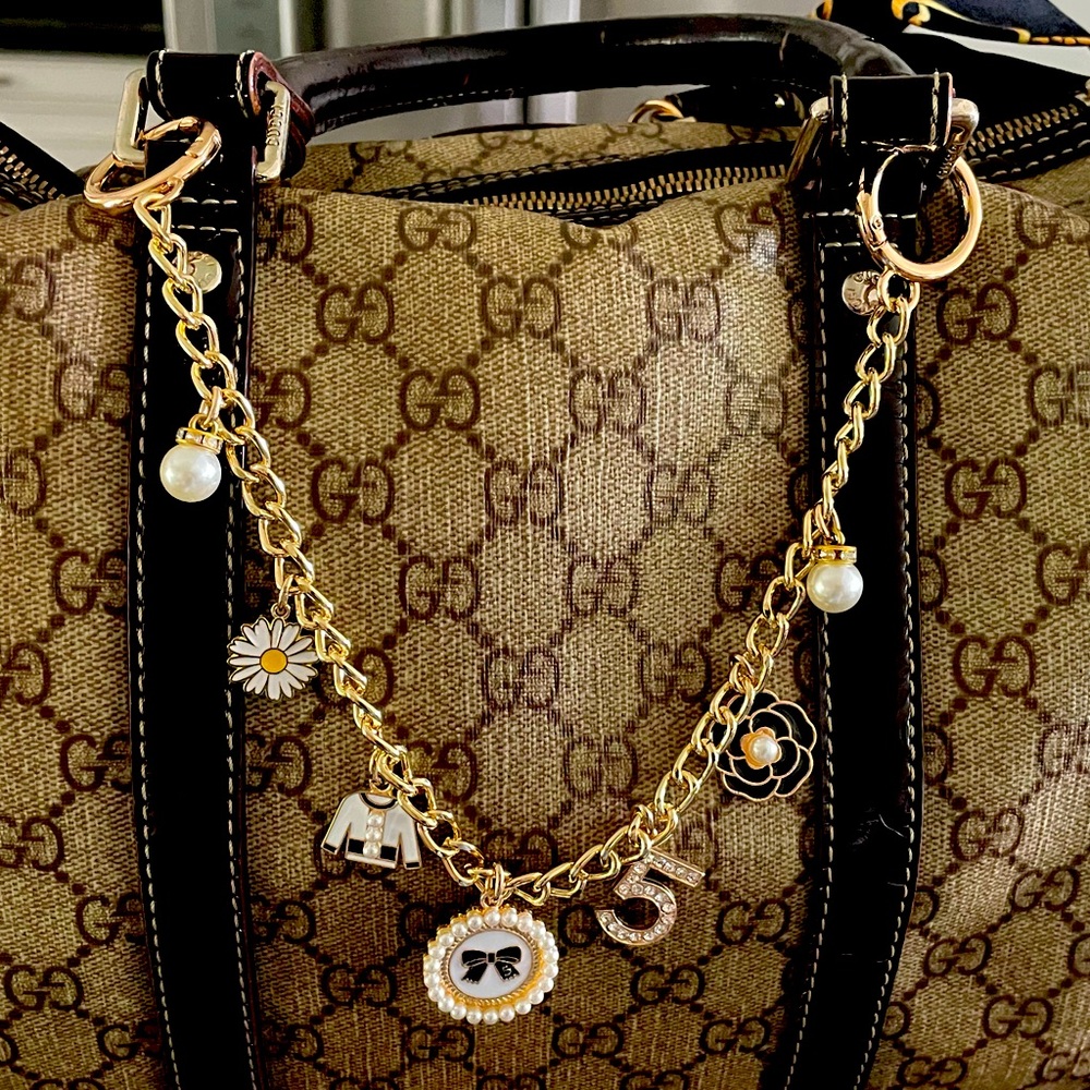 NEW Bag Belt Backpack Charm - Inspired Number 5 Gold and faux pearl Accent